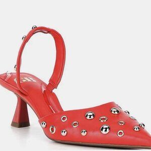 GIANNI BINI WOMENS Office Leather Grommet Stud Red Kitten Heel Slingback 8